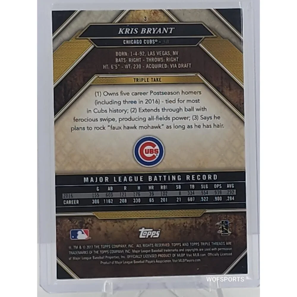 2017 Topps Triple Threads Green 148/250 Kris Bryant #3 Chicago Cubs